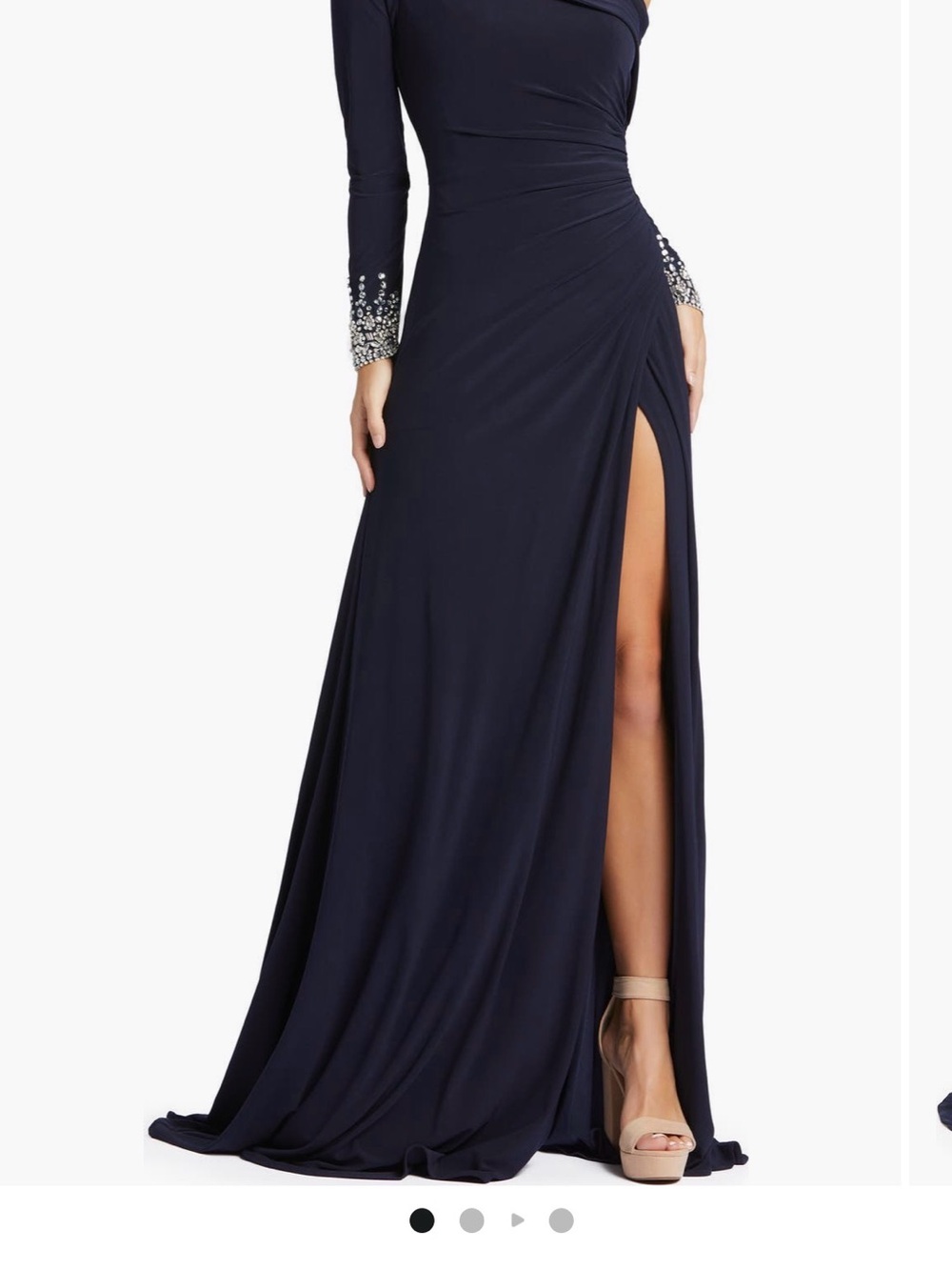 Mac Duggal Navy Long Sleeve Evening Gown with Embellished Cuffs